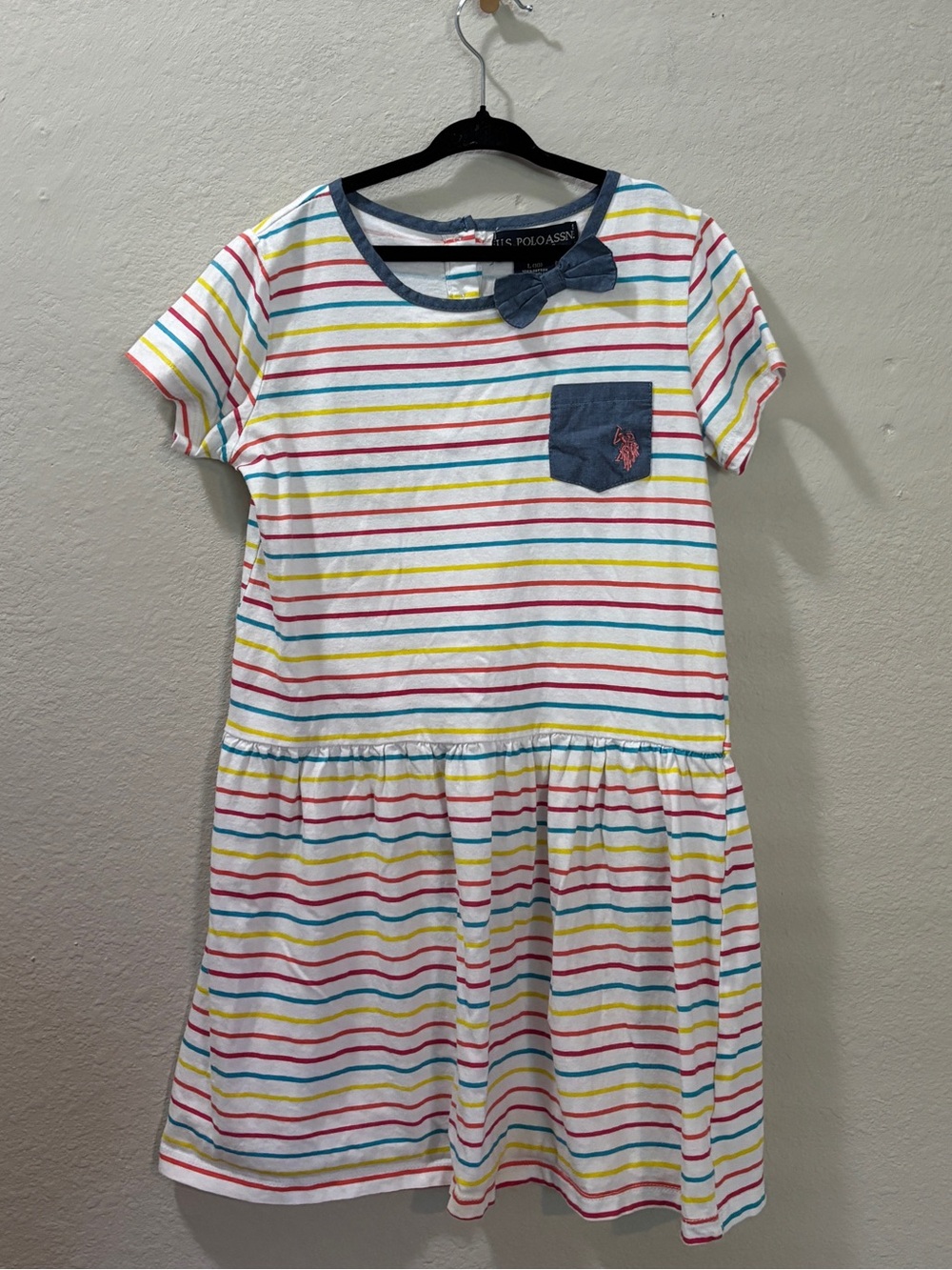 U.S. Polo Assn. Girls Rainbow Striped Cotton Dress Size Large (10) - Picture 1 of 6